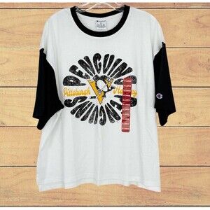 Champion Pittsburgh Penguins XL Shirt NHL Graphic Ringer Tee Black White NWT